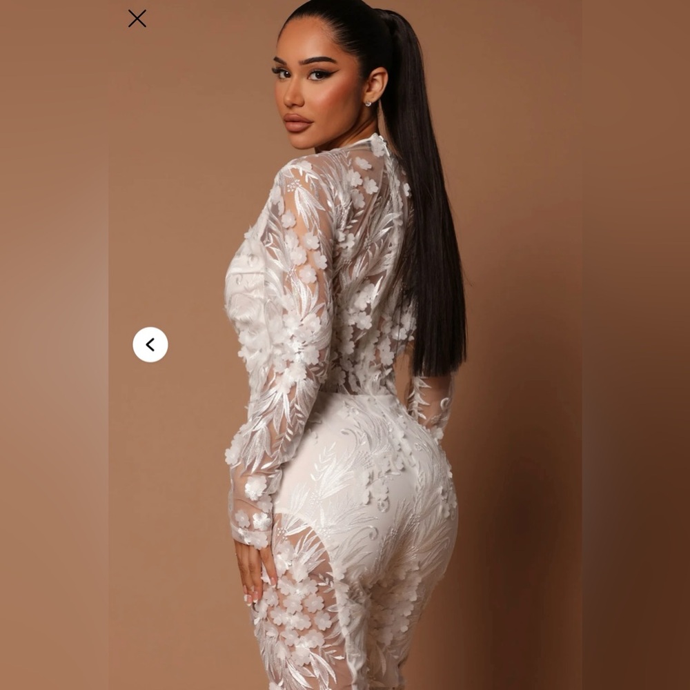 Fashion Nova Chantal White Sheer Lace Jumpsuit - Picture 3 of 7